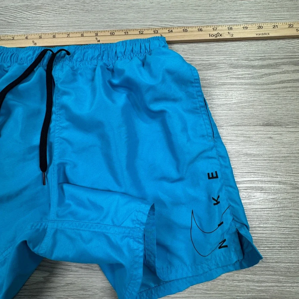Nike Men's Swim Trunks Blue Medium Mesh Lined Board Shorts Swoosh Logo